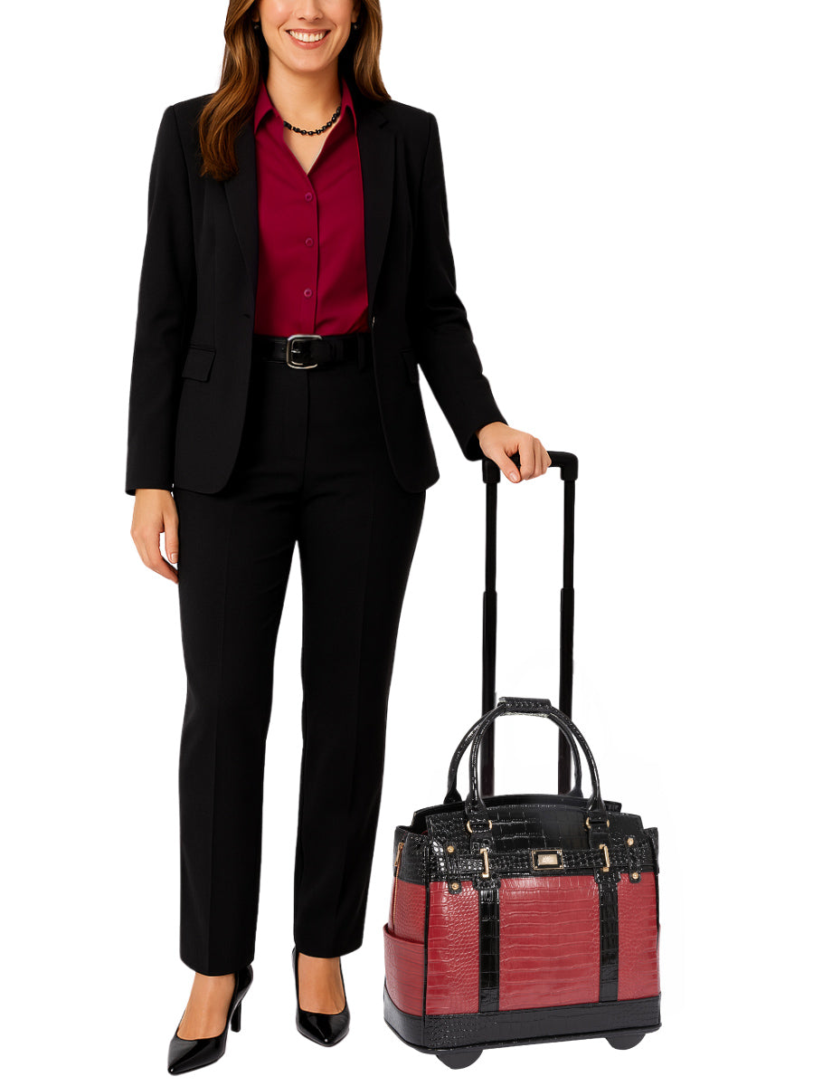 computer travel bag tote BATON ROUGE Red & Black Alligator Computer Rolling Bag | JKM and Company