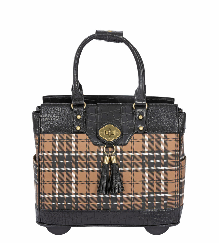 Chic Plaid Rolling Laptop Bag for Professional Women - Mad For Plaid