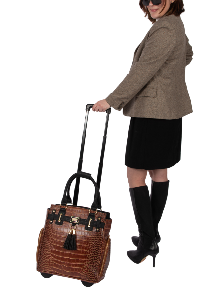 Leather Rolling Tote Bags For Teachers Rolling Work Bag For