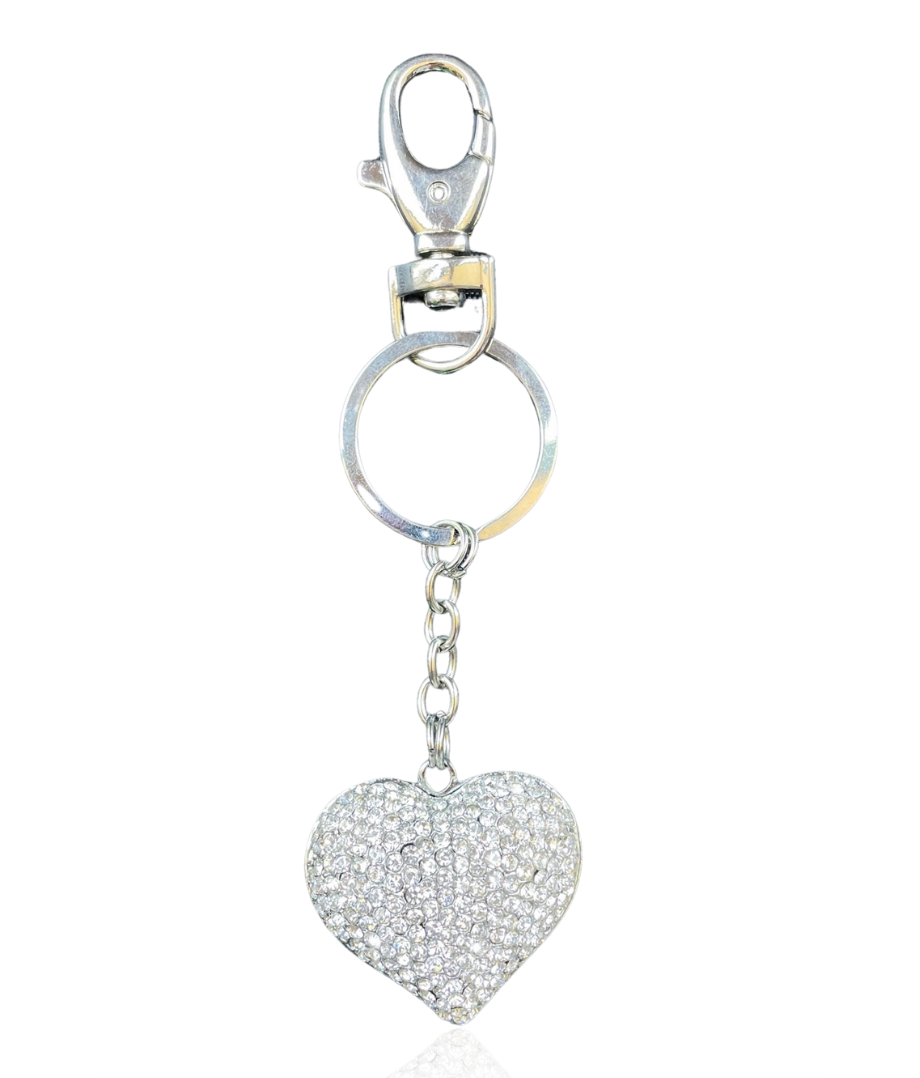 Silver on Black Rhinestone Heart Keychain