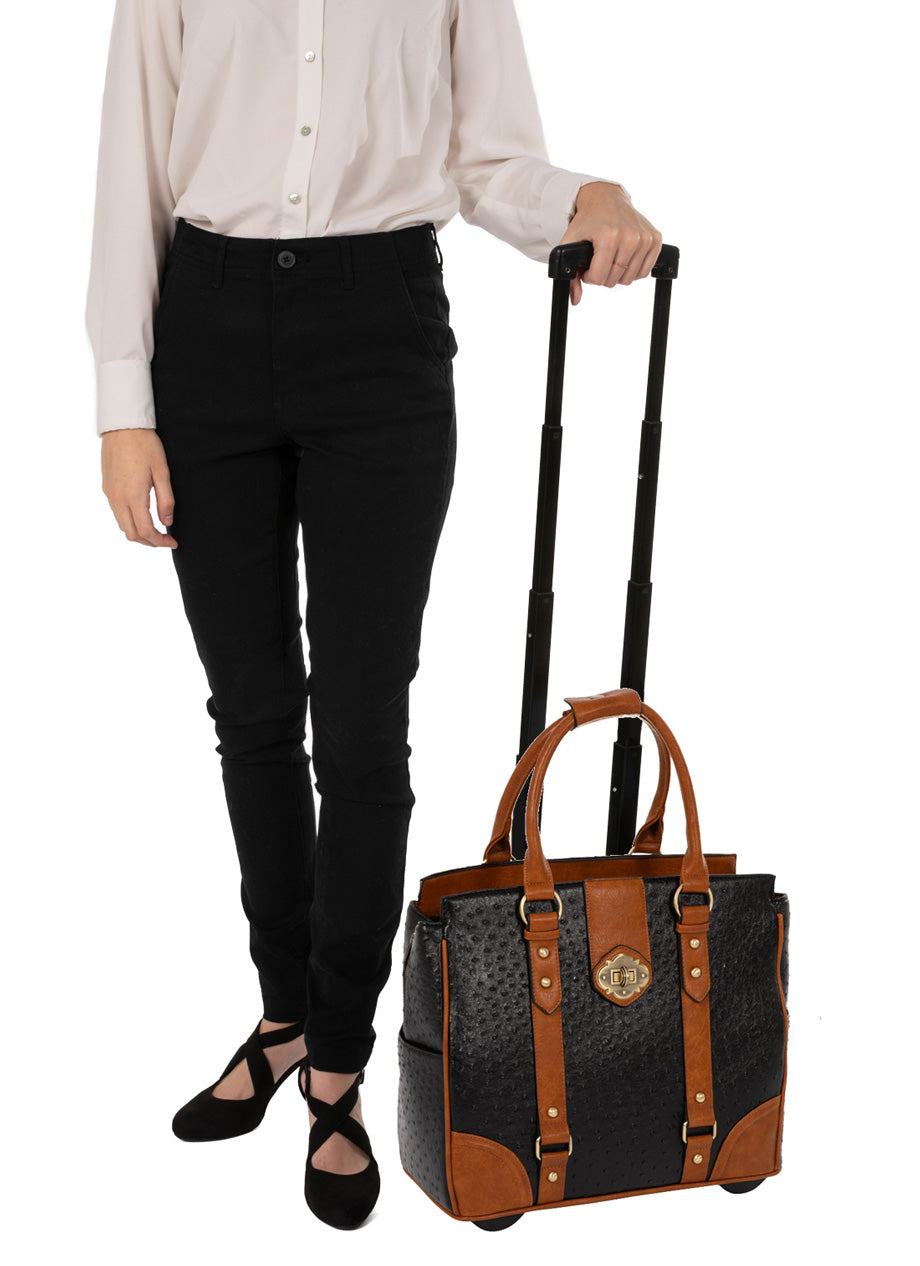 Fashionable Ostrich Rolling Laptop Bag for Women | Briefcase, Work Tote | Fits 15.6"-17" Laptop