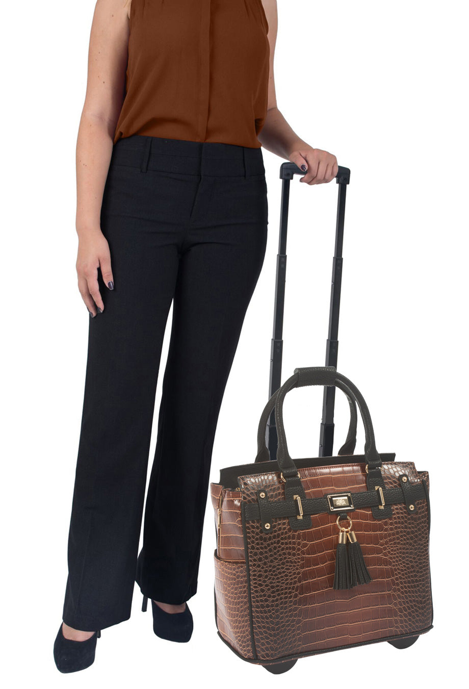 Manhattan Alligator Rolling Laptop Bag - Stylish Briefcase & Tote for Professional Women or Teacher - Fits 13"-17" Laptop