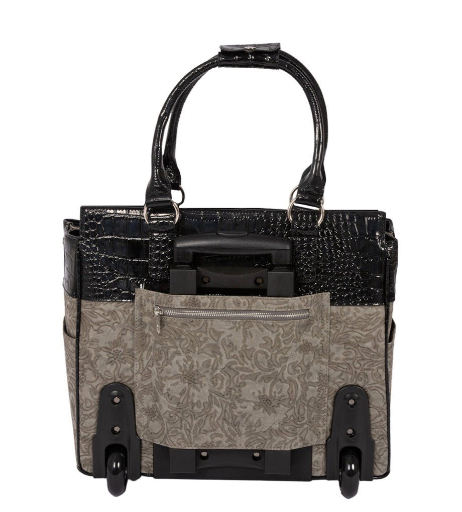Savannah Floral & Patent Alligator Rolling Laptop Bag | Women's Briefcase, Work Tote | Fits 13"-17" Laptops