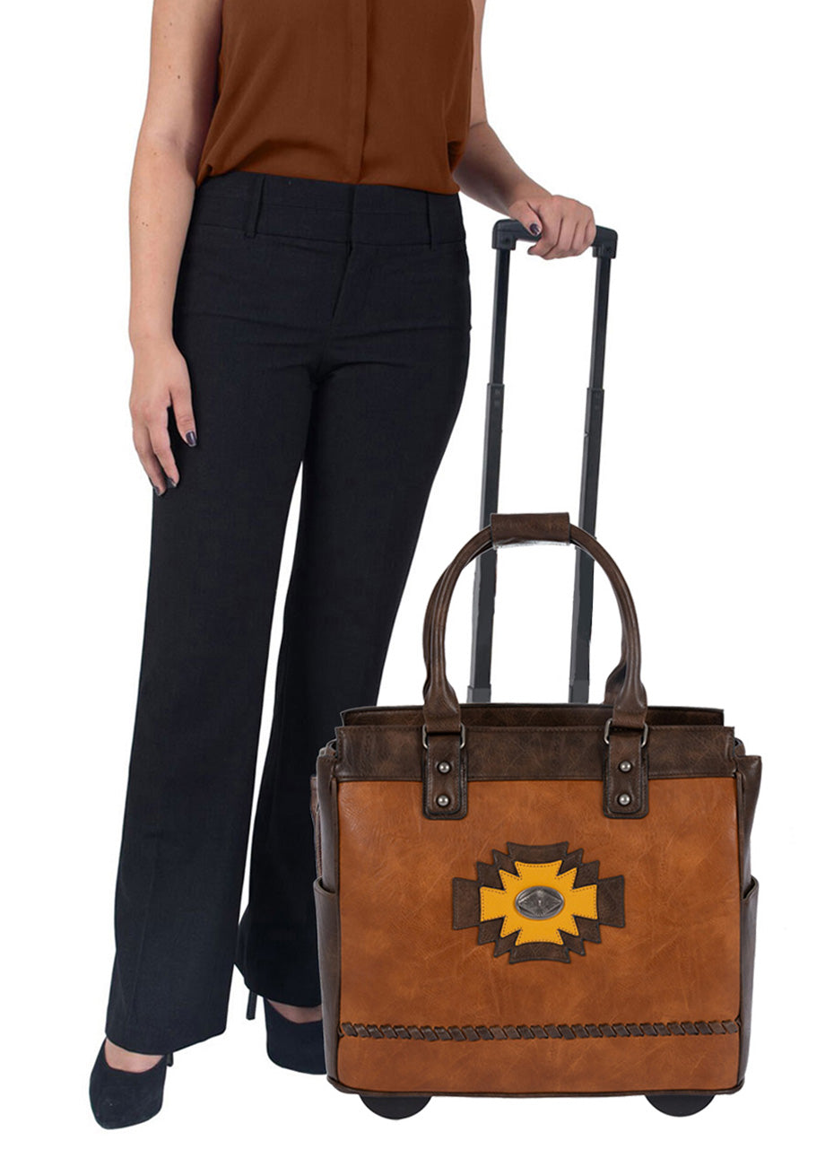 Santa Fe Western Style Rolling Briefcase for Women - Rolling laptop bag, travel bag, and overnight bag for women. Fits 13"-17" laptops. Chic and functional accessory for travel and work