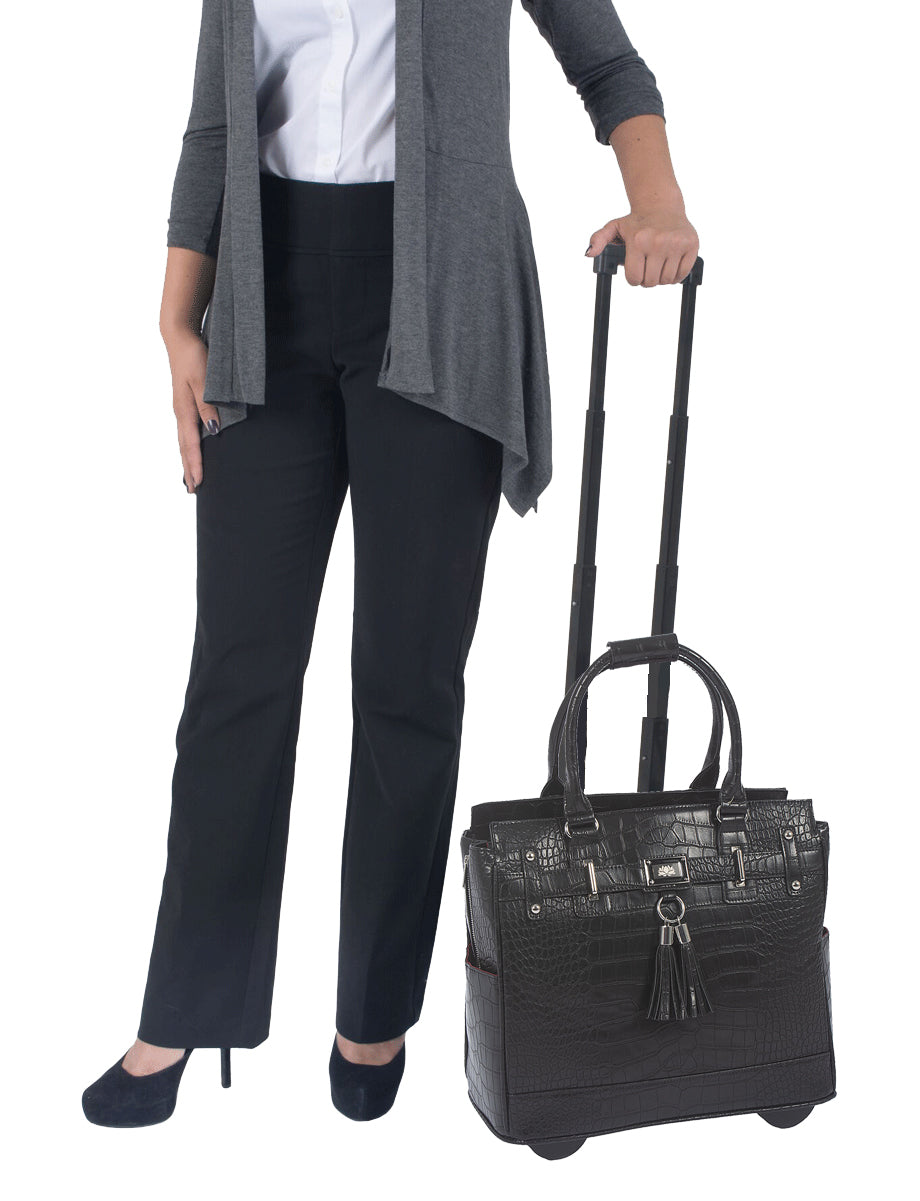 THE TIMELESS Black Alligator Rolling iPad, Tablet or Laptop Tote Carryall Bag
