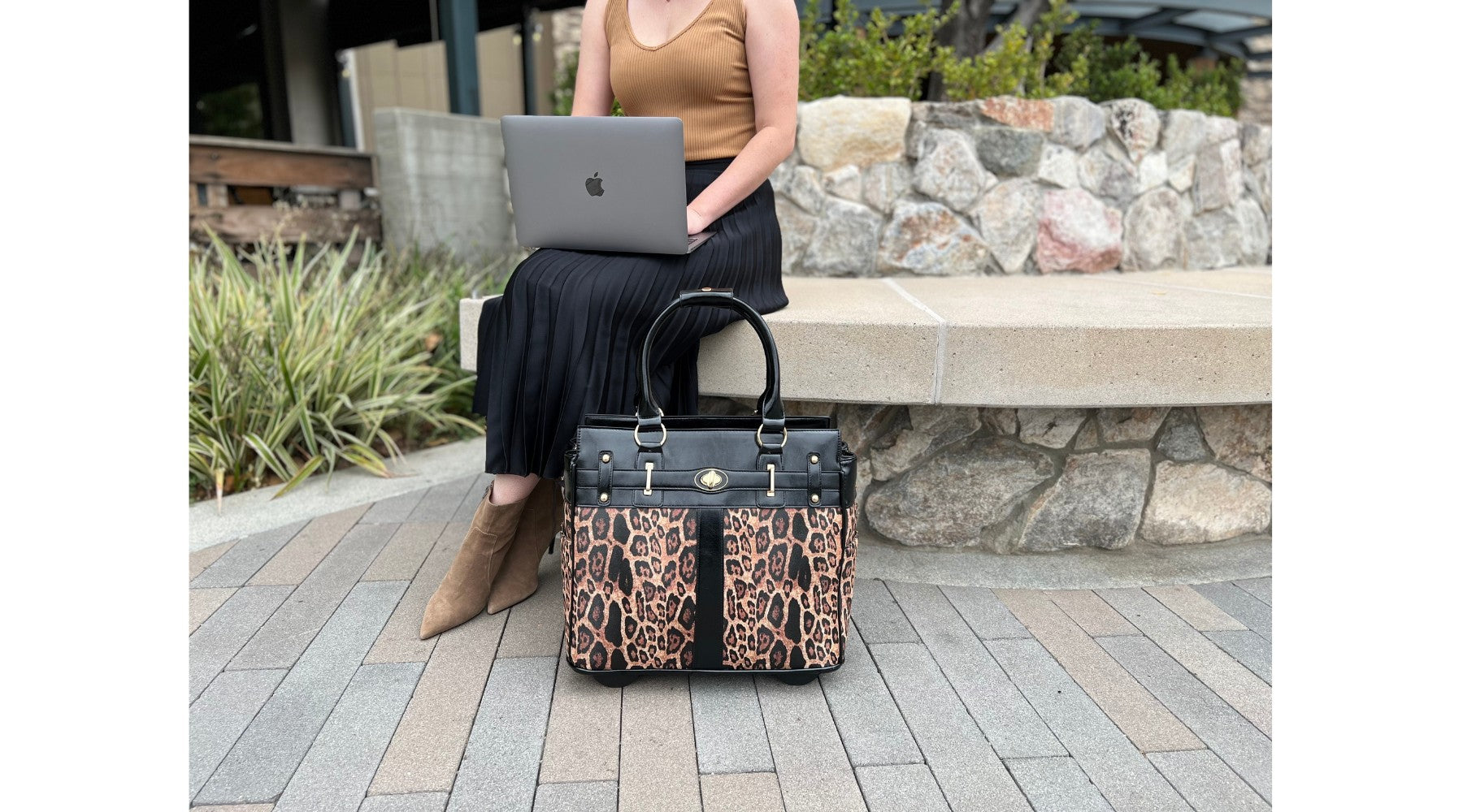 animal print accessories, leopard print work bag, rolling laptop briefcase