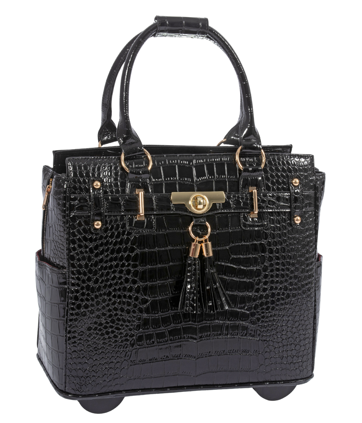 COSMOPOLITAN Rolling Briefcase for Women - Black Patent Chic Alligator Rolling Laptop Bag | Travel Tote for Women | Fits 13"-17" Laptops