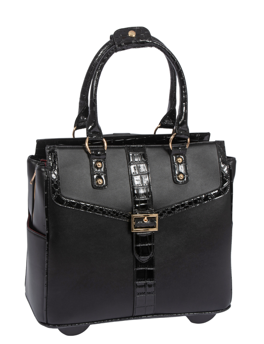 The Downtown Diva Roller Laptop Bag | Sleek Black Work Bag with Gold Accents | Stylish Wheeled Tote for Working Women | Weekender for Ladies
