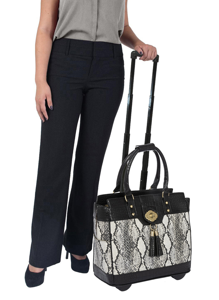 THE FIRENZE Python and Alligator Rolling iPad, Tablet Laptop Tote Briefcase or Carryall Bag