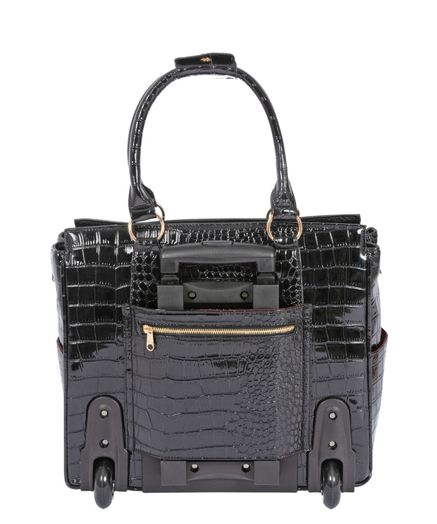 "THE COSMOPOLITAN" Patent Alligator Rolling  iPad, Tablet or Laptop Tote Carryall Bag