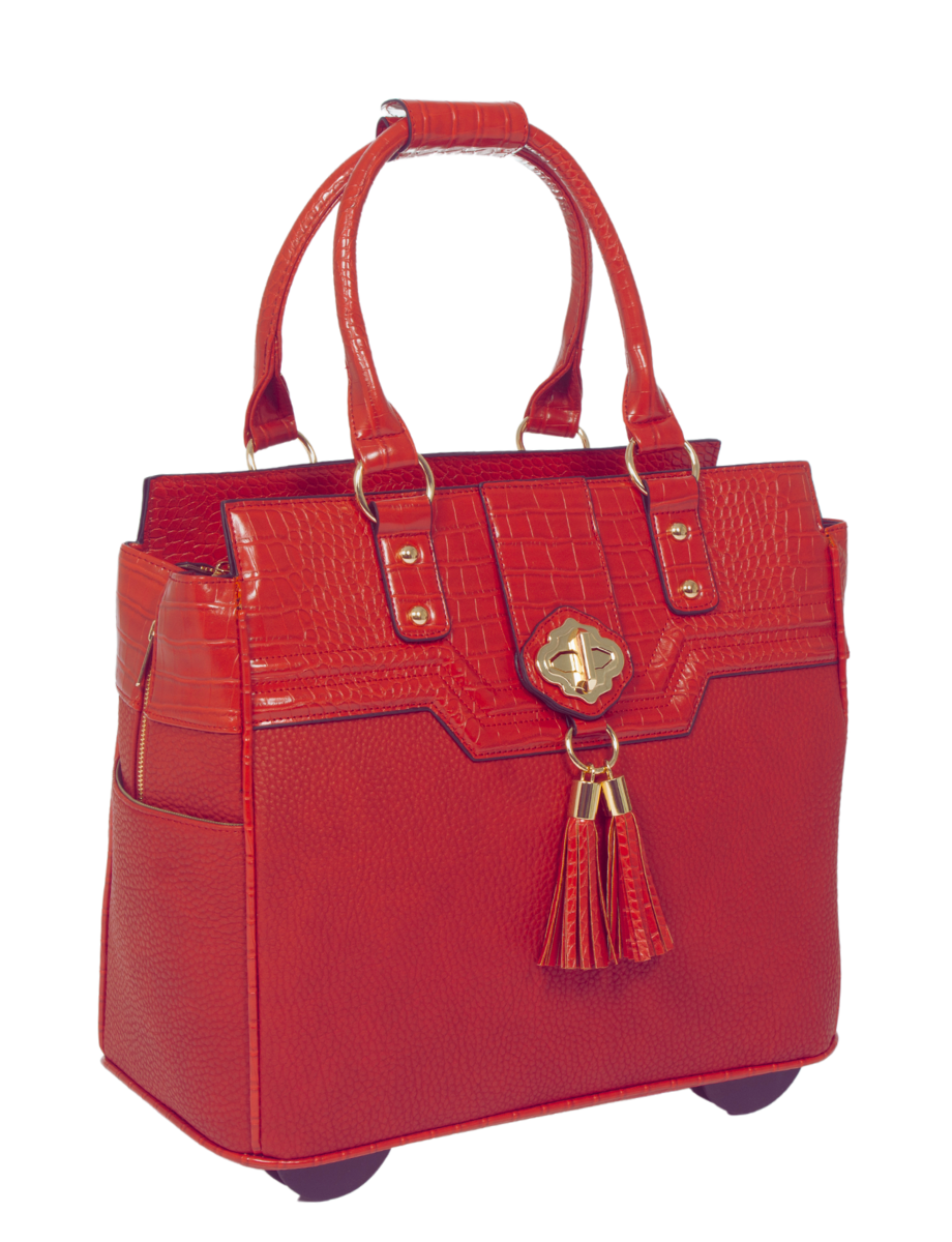 THE KENSINGTON Red Alligator Rolling  iPad, Tablet Laptop Tote Carryall Bag