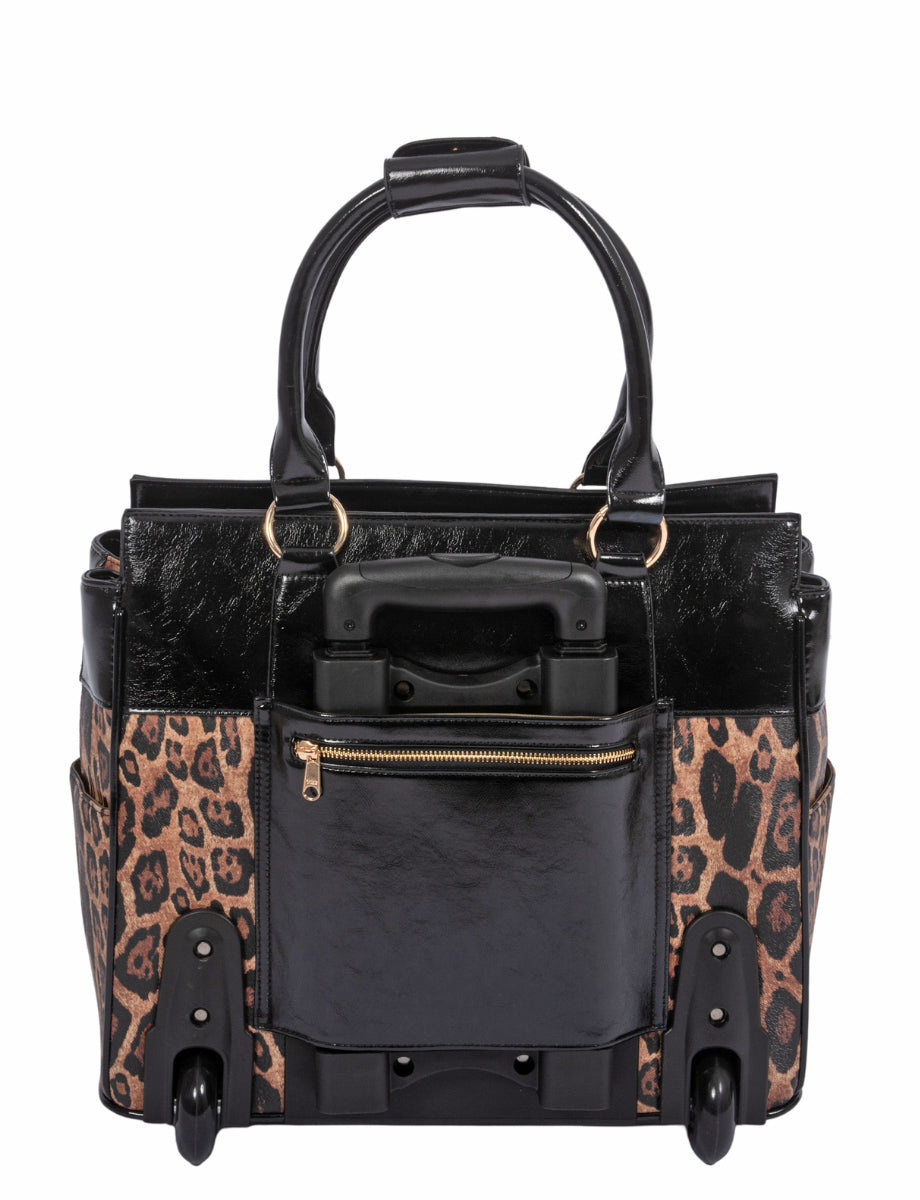 THE LONDON Leopard Print Rolling iPad, Tablet or Laptop Tote Briefcase Carryall Bag
