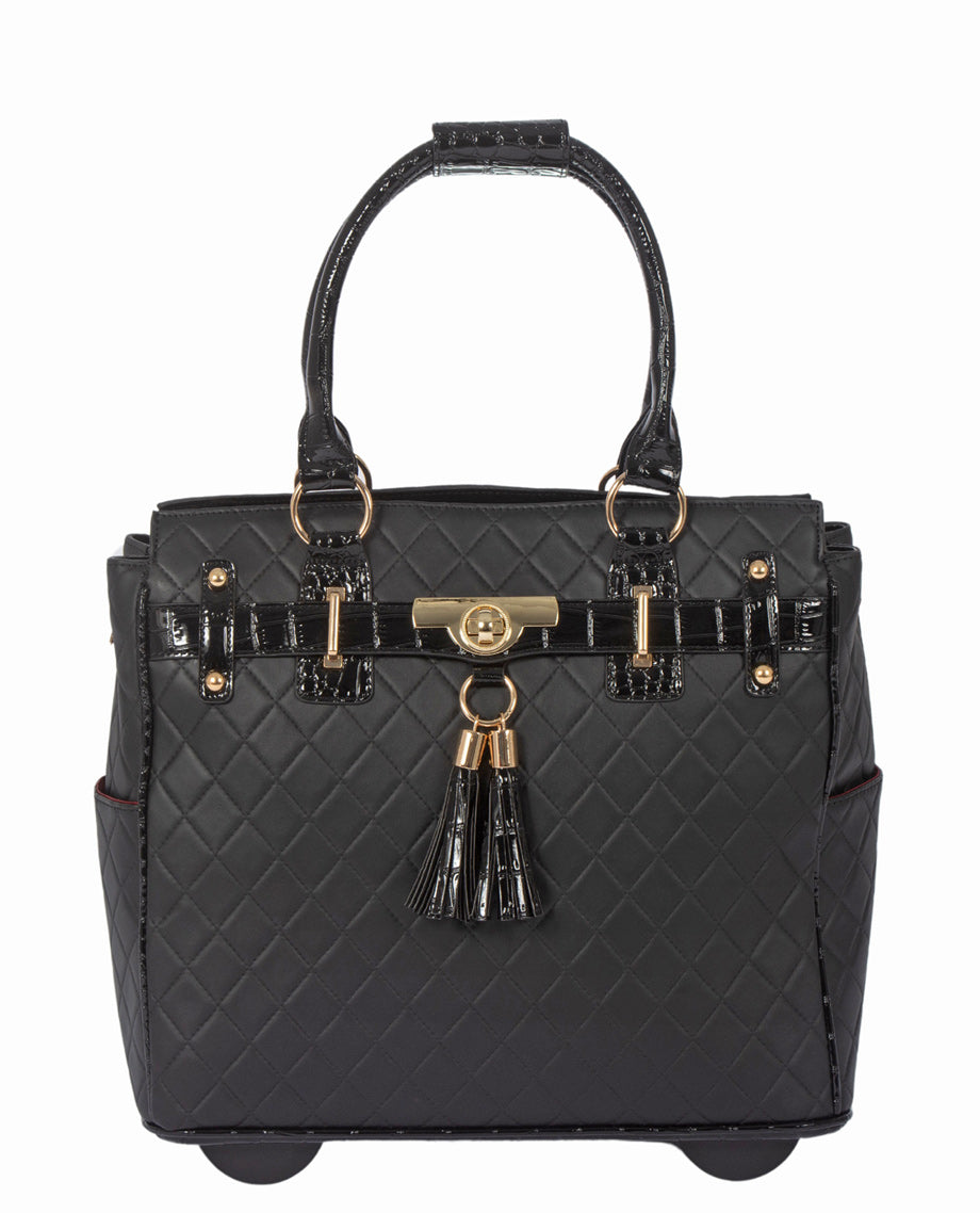 LUXE Quilted Rolling Briefcase Laptop Bag for Women