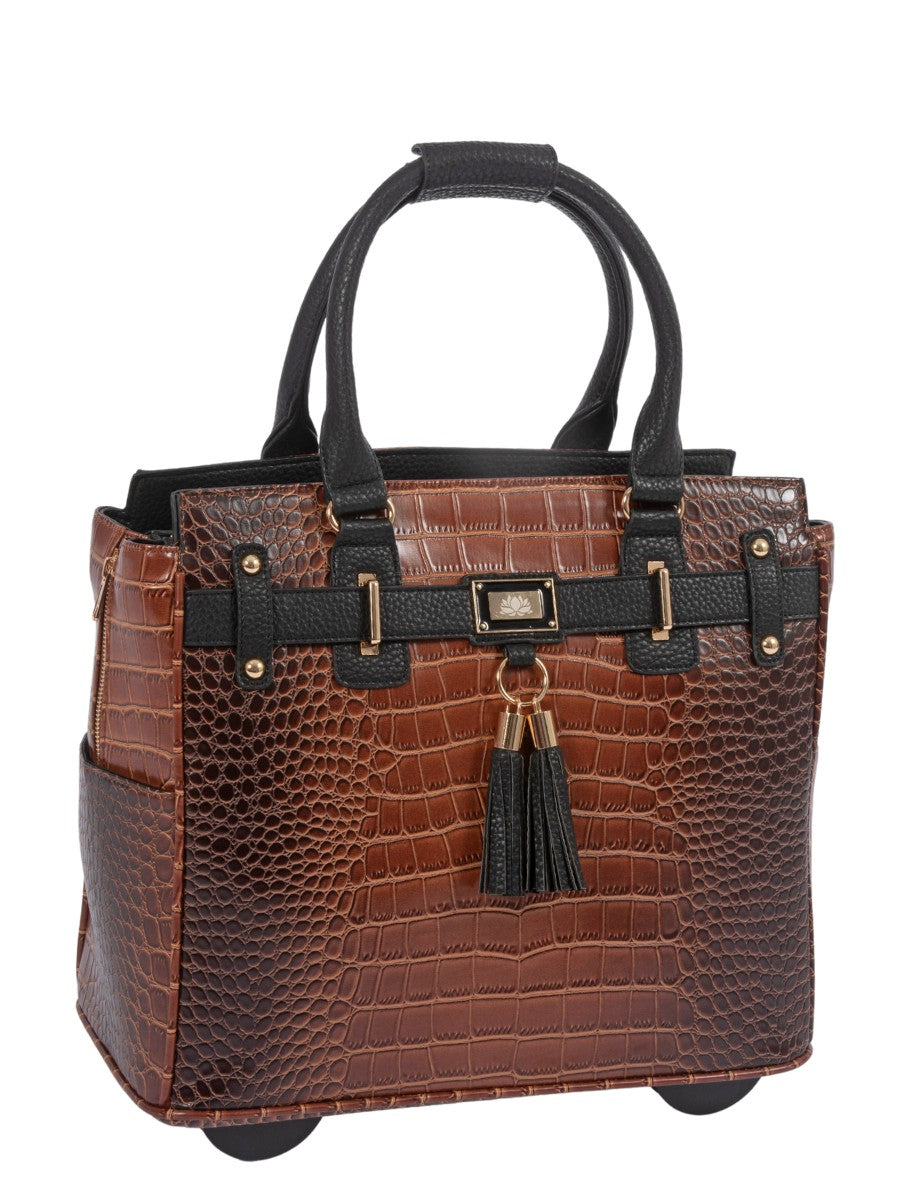 Manhattan Alligator Rolling Laptop Bag - Stylish Briefcase & Tote for Professional Women or Teacher - Fits 13"-17" Laptop
