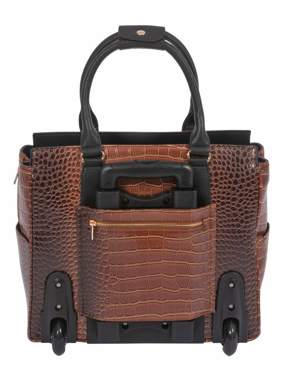 Manhattan Alligator Rolling Laptop Bag - Stylish Briefcase & Tote for Professional Women or Teacher - Fits 13"-17" Laptop