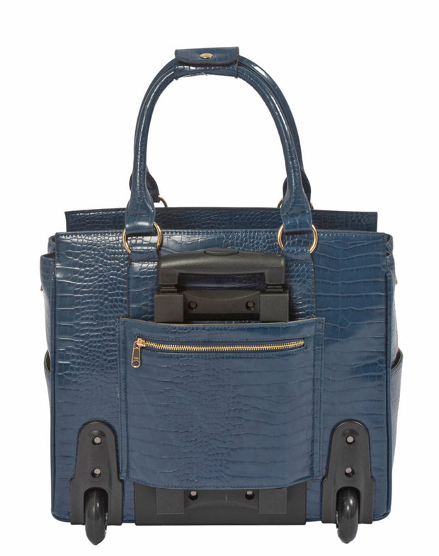 THE RIVIERA Blue Alligator Rolling Laptop Bag, Rolling Briefcase for Women