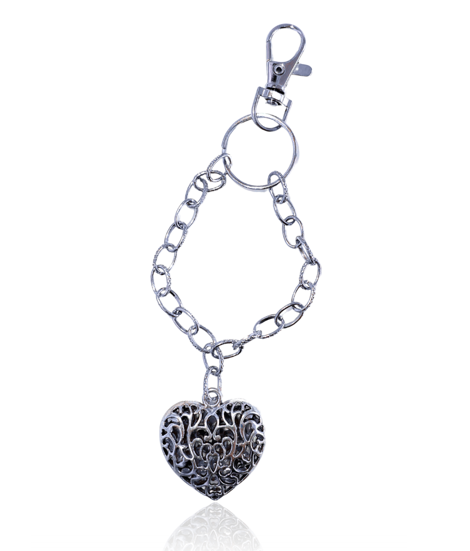 Elegant Silver Heart Bag Charm with Chain | JKM and Company