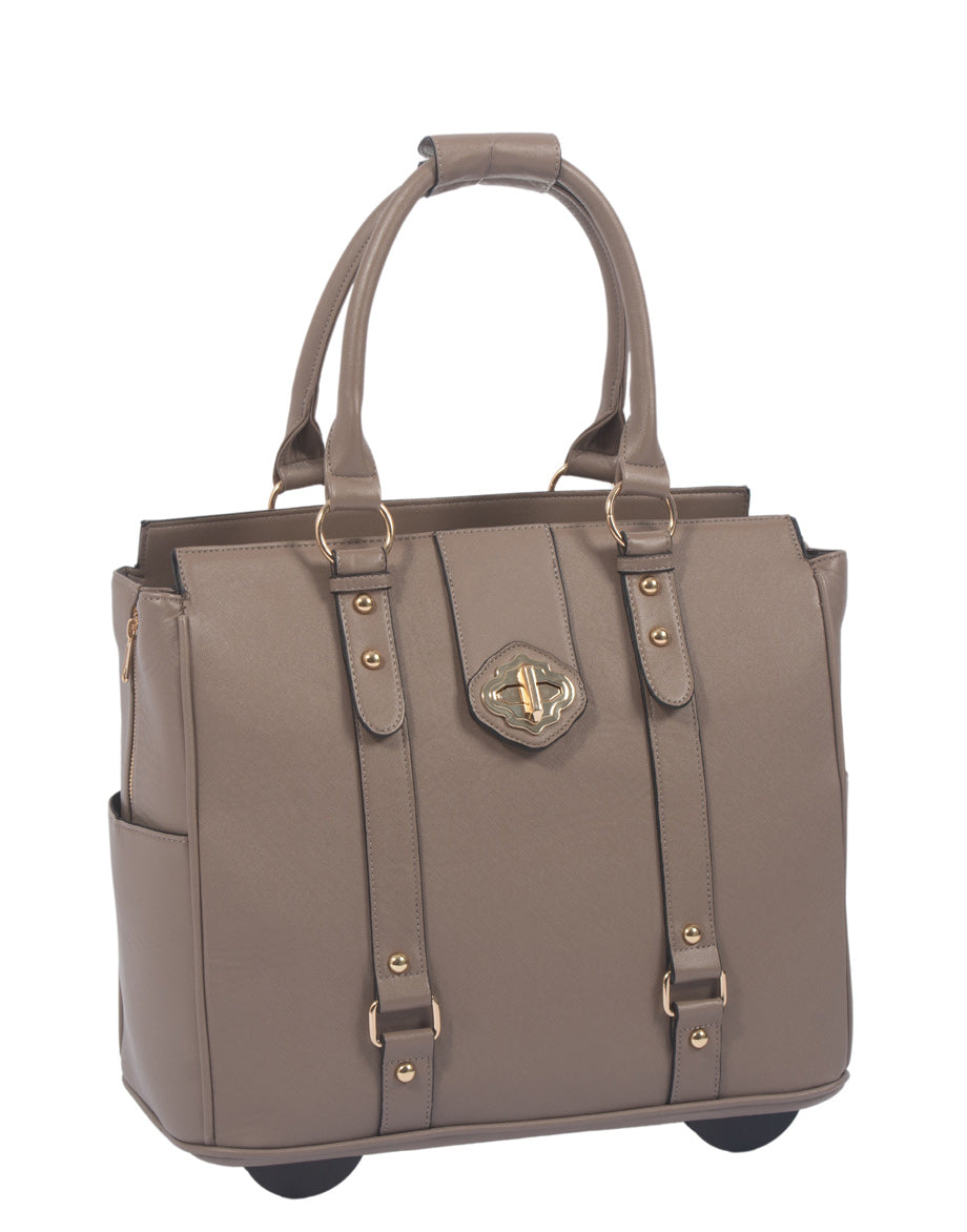 PERFECTLY IMPERFECT - THE EXECUTIVE Taupe Computer iPad, Laptop Tablet Rolling Tote Bag Briefcase Carryall Bag