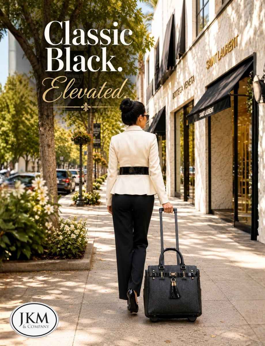 The Barrington black rolling laptop tote for women by JKM and Company