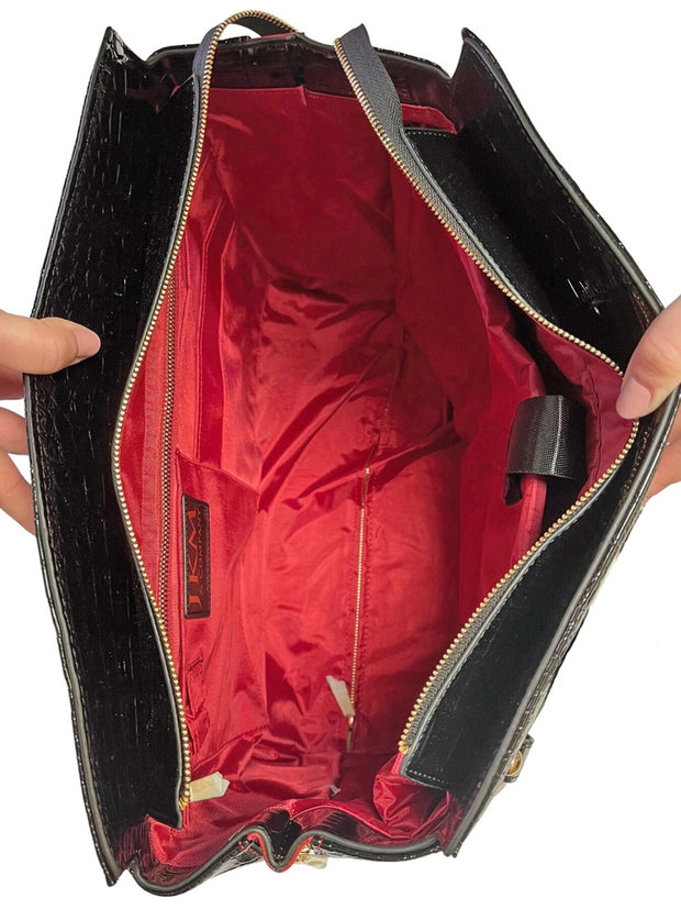"BATON ROUGE" Red & Black Alligator Rolling Laptop Carryall Bag