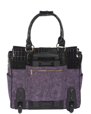 "THE CONTESSA" Purple & Alligator Rolling 17" Laptop Carryall Trolley Bag - JKM and Company - Custom Rolling Handbags