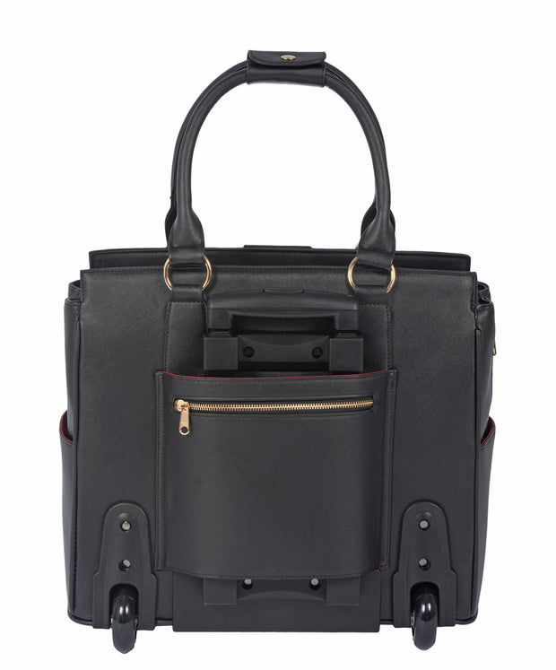 "THE EXECUTIVE" Black Computer iPad, Laptop Tablet Rolling Tote Bag Briefcase Carryall Bag - JKM and Company - Custom Rolling Handbags