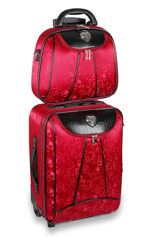 RED HEART & ALLIGATOR JACQUARD TWO PIECE LUGGAGE SET - JKM and Company - Custom Rolling Handbags
