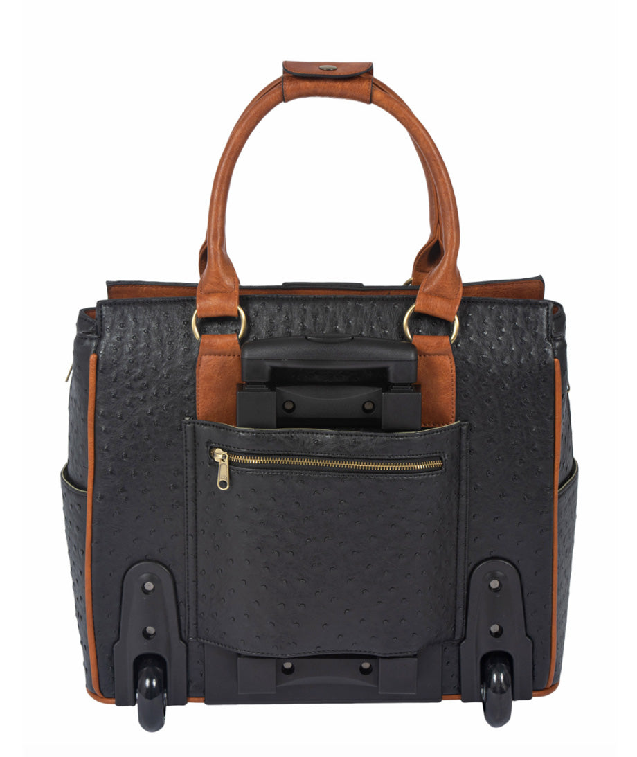 "THE A-LIST OSTRICH" Rolling  iPad, Tablet or Laptop Tote Carryall Bag - JKM and Company - Custom Rolling Handbags