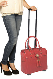 "THE KENSINGTON" Red Alligator Rolling  iPad, Tablet Laptop Tote Carryall Bag