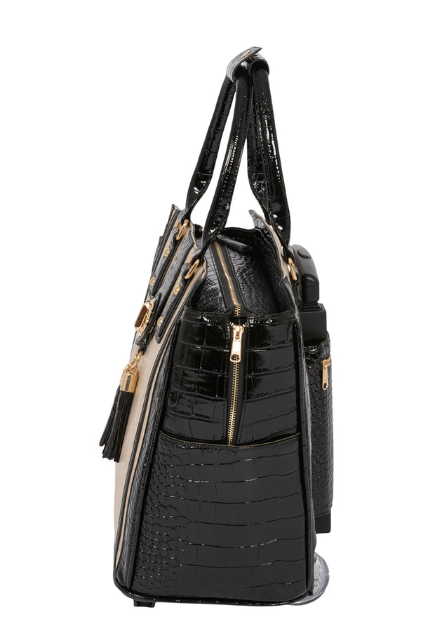"THE MONTECITO" Python & Alligator Rolling Laptop Carryall Trolley Bag - JKM and Company - Custom Rolling Handbags