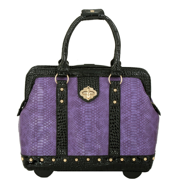 Purple Python Rolling Laptop Doctor Style Carryall Trolley Bag - JKM and Company - Custom Rolling Handbags