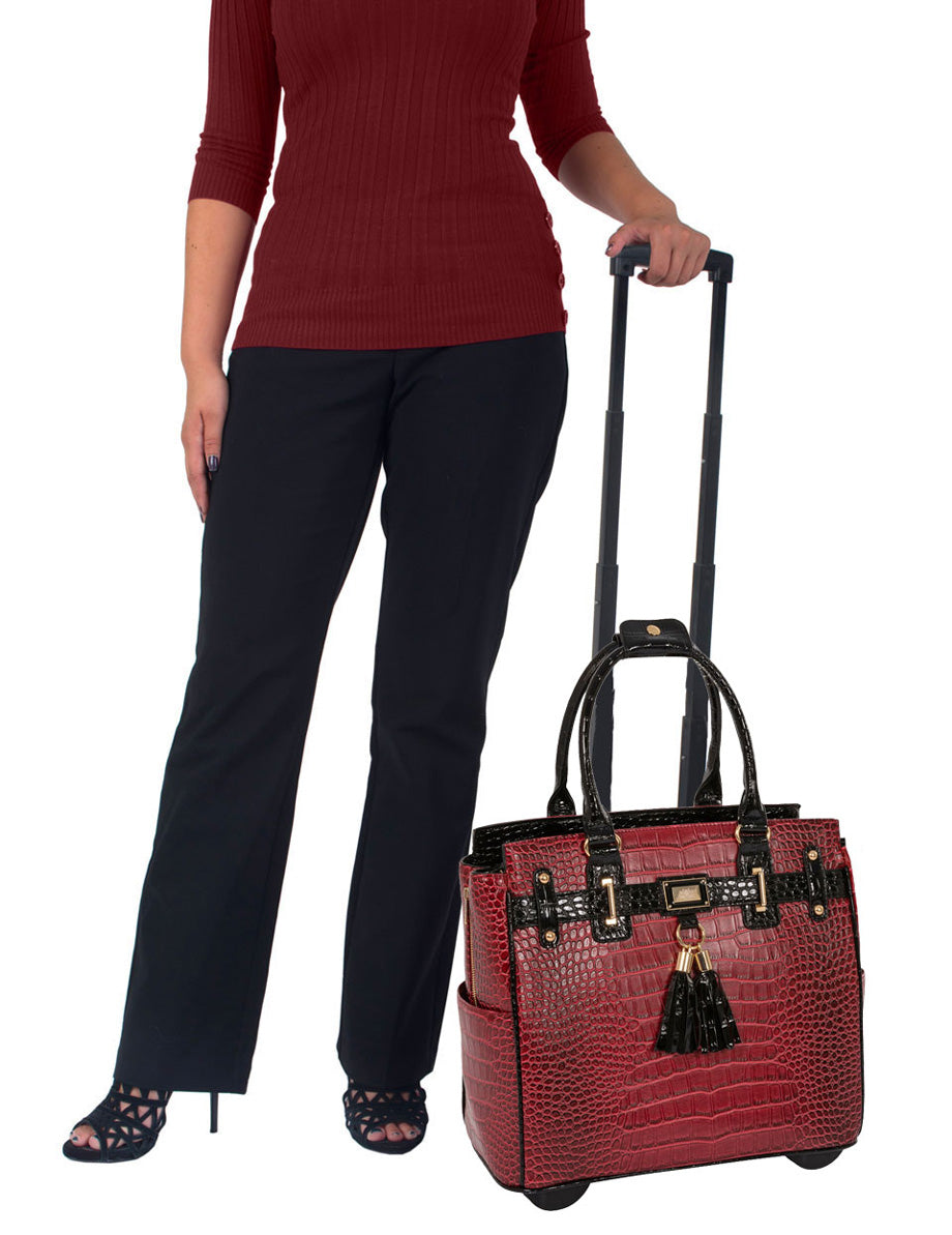 "THE WESTLAKE" Alligator Rolling  iPad, Tablet Laptop Tote Carryall Bag - JKM and Company - Custom Rolling Handbags