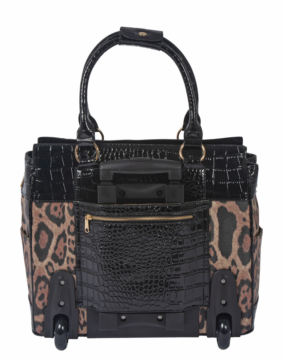 THE LONDON Leopard Rolling iPad, Tablet or Laptop Tote Briefcase Carry