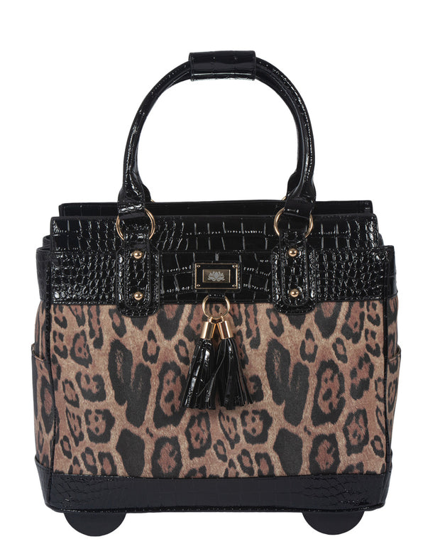 "THE LONDON" Leopard Rolling iPad, Tablet or Laptop Tote Briefcase Carryall Bag - JKM and Company - Custom Rolling Handbags