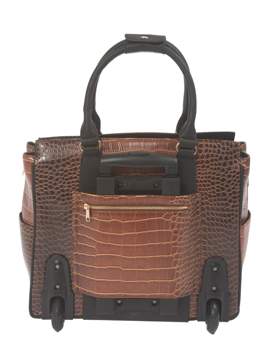 Manhattan Alligator Rolling Laptop Bag - Stylish Briefcase & Tote for Professional Women or Teacher - Fits 15.6"-17" Laptop