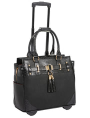 "THE MONTREAL" Black Python Rolling iPad, Tablet Laptop Tote Carryall Bag