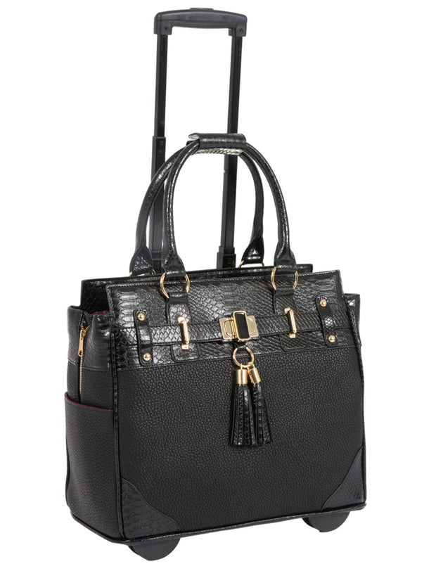 "THE MONTREAL" Black Python Rolling iPad, Tablet Laptop Tote Carryall Bag