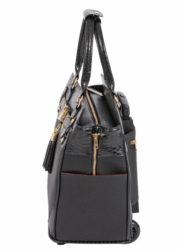 "THE MONTREAL" Black Python Rolling iPad, Tablet Laptop Tote Carryall Bag