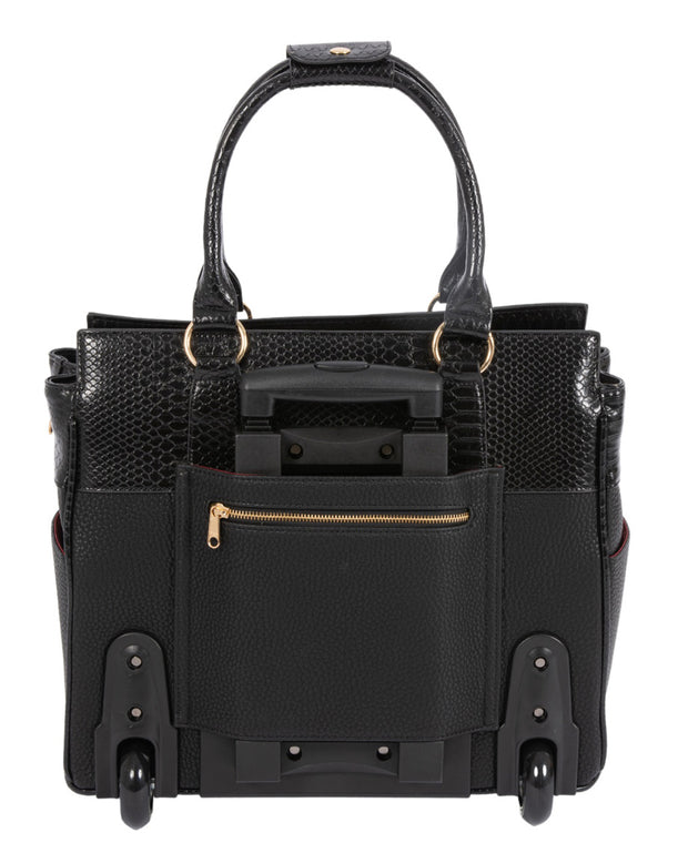 "THE MONTREAL" Black Python Rolling iPad, Tablet Laptop Tote Carryall Bag