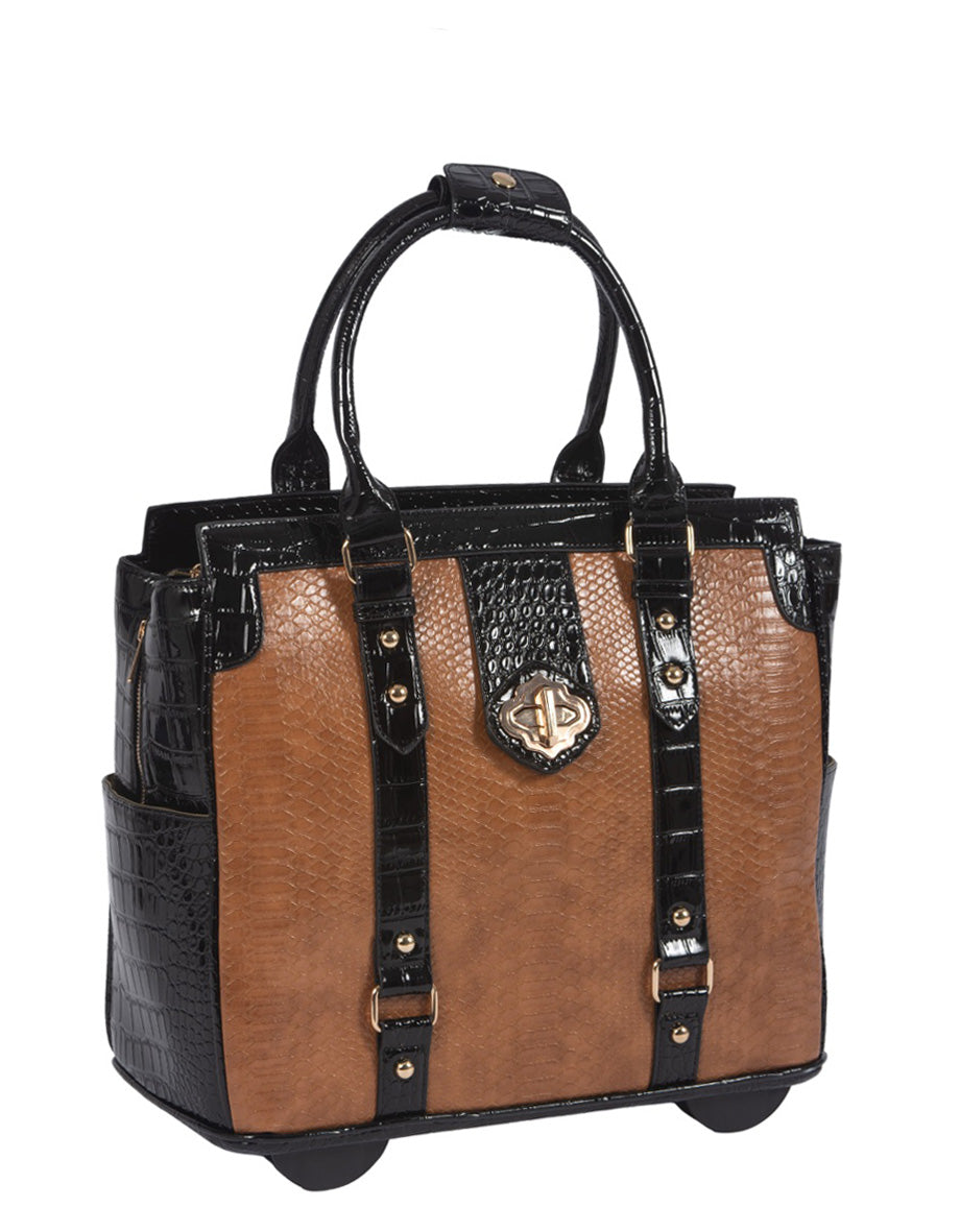 "THE SAHARA" Python & Alligator Rolling Laptop Carryall Bag - JKM and Company - Custom Rolling Handbags