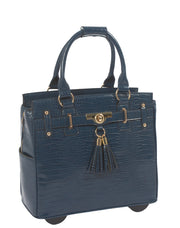 THE RIVIERA Blue Alligator Rolling Laptop Bag, Rolling Briefcase for Women