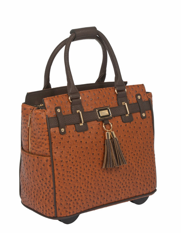 "THE UPTOWN" Ostrich Rolling Laptop Bag or Rolling Tote Bag