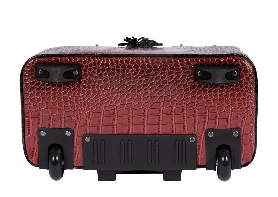 The bottom of the wheeled briefcase women showing the back wheels and the two front feet. A two wheeled bag is optimal to ensure the bag does not tip over when you let go of the handle. They also keep your bag off the ground to keep the fabric clean. Built for durability and daily use, this professional rolling bag for women is perfect for carrying laptops, paperwork, and textbooks without the shoulder pain. Great gift for nurses, law students, teachers or busy women looking for a mobile office.